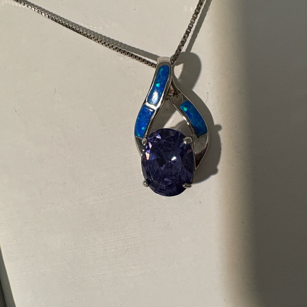 Sterling Silver Teardrop Necklace in Blue and Purple
